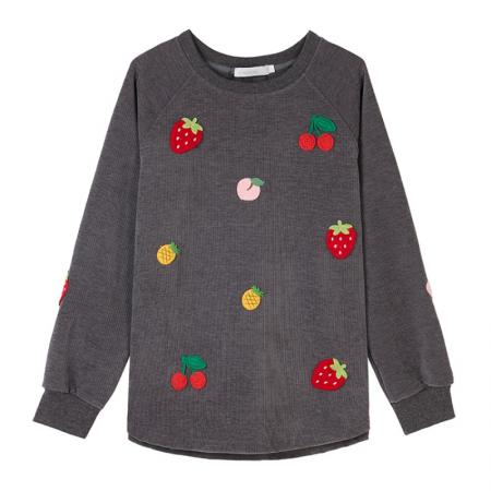 FA53518# 休闲卡通刺绣灰色卫衣女秋季新款长袖上衣大码欧货女装