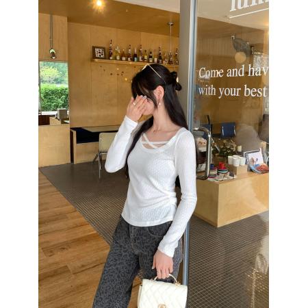 FA53520# 图交叉圆领镂空内搭打底针织衫女秋冬季新款高级感修身上衣