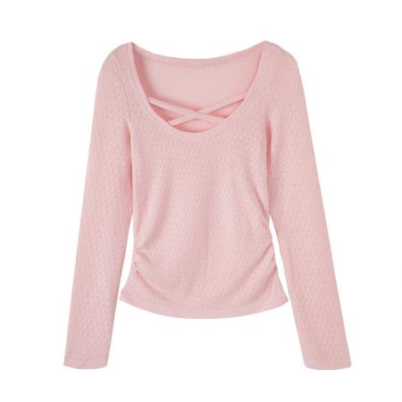 FA53520# 图交叉圆领镂空内搭打底针织衫女秋冬季新款高级感修身上衣