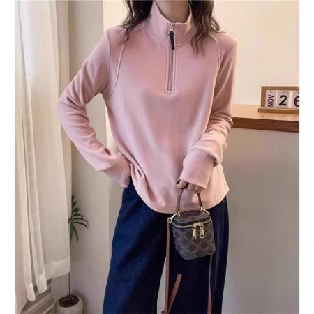 FA53528# 螺纹德绒春秋季新款韩版长袖T恤女设计感