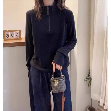 FA53528# 螺纹德绒春秋季新款韩版长袖T恤女设计感