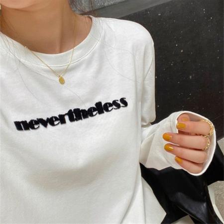 FA53529# 德绒面料绣花牙刷绣磨毛打底衫女长袖T恤