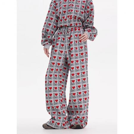 FA53532# 美式复古爱心字母满印连帽卫衣套装