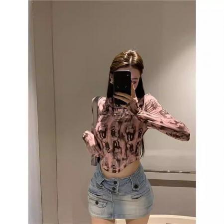 FA53533# 小众辣妹镂空打底衫内搭扎染美式上衣