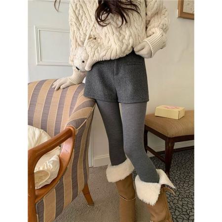 FA53554# 黑色毛呢包臀短裤女秋冬季新款辣妹外穿a字厚款韩系高腰靴裤