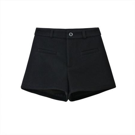 FA53554# 黑色毛呢包臀短裤女秋冬季新款辣妹外穿a字厚款韩系高腰靴裤