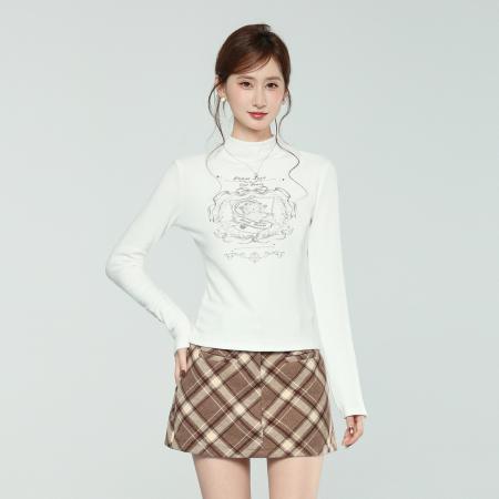 FA53563# 半高领德绒打底衫长袖t恤女秋冬季新款洋气修身内搭上衣