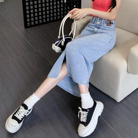 LN76418#夏季款牛仔裤女半身裙女高腰宽松显瘦双扣中长款小个子包臀长裙