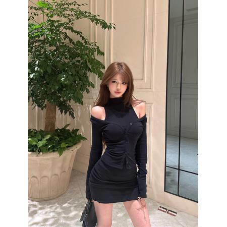 FA53571# 春装复古性感欧美两件套包臀连衣裙子短裙+防晒开衫两件套女