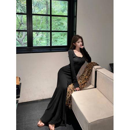 FA53572# 复古性感百搭修身显瘦针织鱼尾长裙连衣裙女