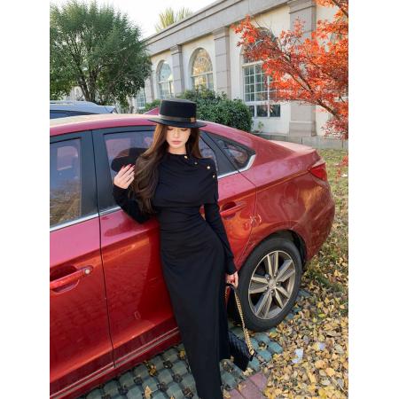 FA53577# 秋冬复古性感优雅气质披肩收腰显瘦针织连衣裙长裙女