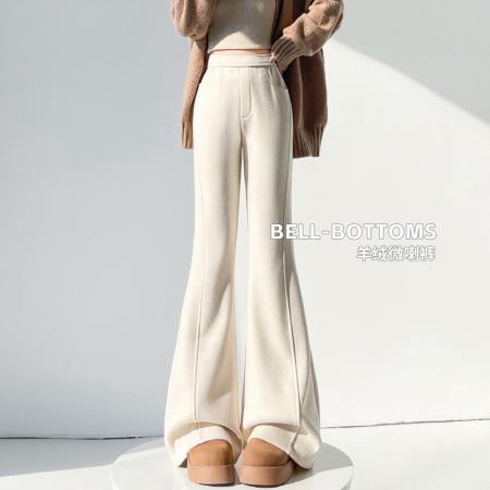 FA53581# 加绒微喇裤女秋冬新款高腰垂感显瘦直筒卫裤羊绒糯米裤加厚喇叭裤