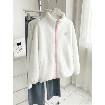 FA53611# 原版布料高级感外套学院风开衫卫衣宽松保暖拉链外套