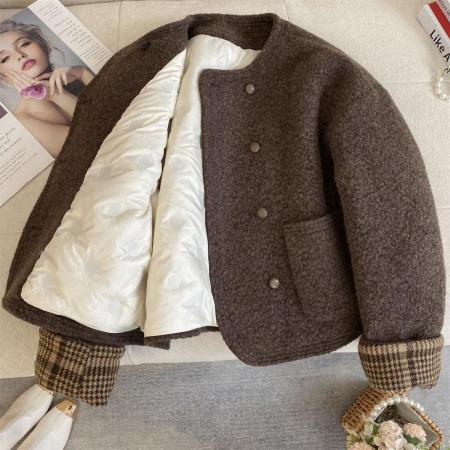 FA53613# 内里加厚圈圈毛呢外套秋冬新款韩版女装时尚气质小个子百搭上衣