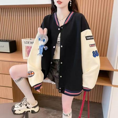 FA53620# 韩系设计感棒球服外套女新款宽松大码学生时尚撞色开衫