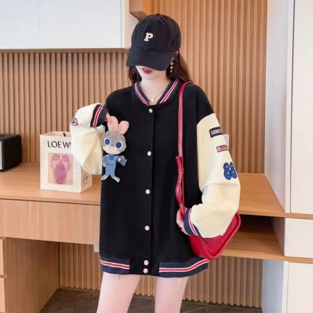 FA53620# 韩系设计感棒球服外套女新款宽松大码学生时尚撞色开衫