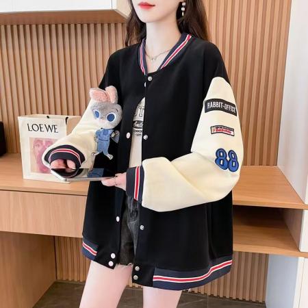 FA53620# 韩系设计感棒球服外套女新款宽松大码学生时尚撞色开衫