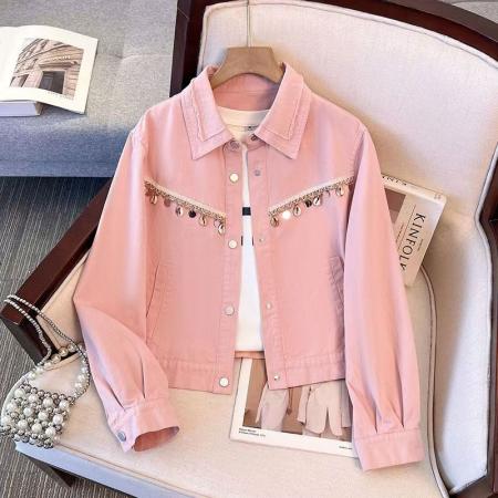 FA53622# 法式重工流苏牛仔外套女新款设计感小众夹克上衣