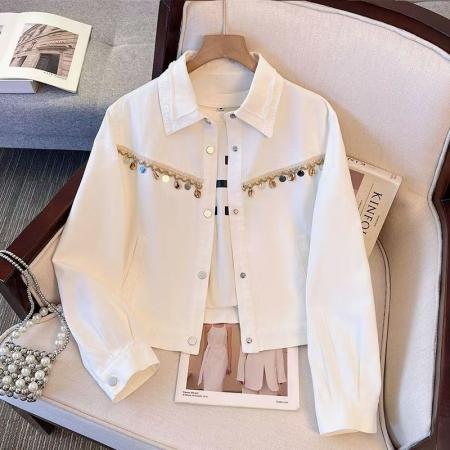 FA53622# 法式重工流苏牛仔外套女新款设计感小众夹克上衣