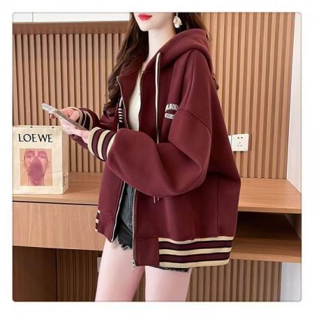 FA53623# 美式复古连帽拉连开衫女春季爆款高级感超好看棒球服外套