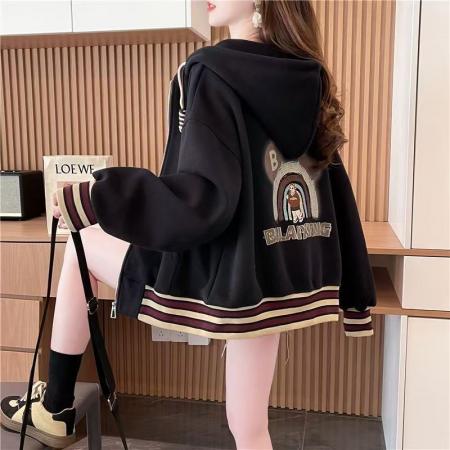 FA53623# 美式复古连帽拉连开衫女春季爆款高级感超好看棒球服外套