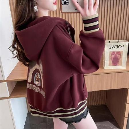 FA53623# 美式复古连帽拉连开衫女春季爆款高级感超好看棒球服外套