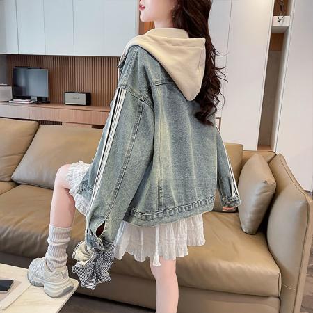 FA53625# 牛仔外套女春秋季新款高级感小个子高腰显瘦短款夹克带帽上衣
