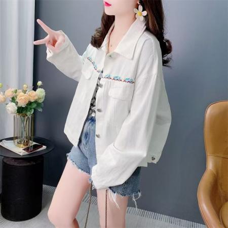 FA53626# 韩系刺绣牛仔外套女春秋季新款宽松百搭小个子短款休闲夹克