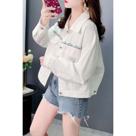FA53626# 韩系刺绣牛仔外套女春秋季新款宽松百搭小个子短款休闲夹克