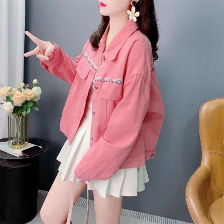 FA53626# 韩系刺绣牛仔外套女春秋季新款宽松百搭小个子短款休闲夹克