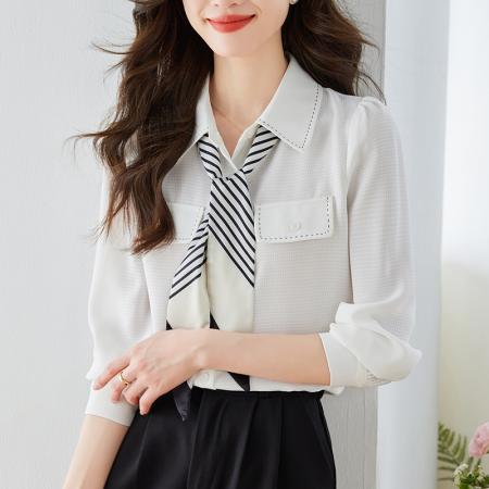 FA53632# 春款轻奢优雅知性轻熟时尚法式小众别致衬衣