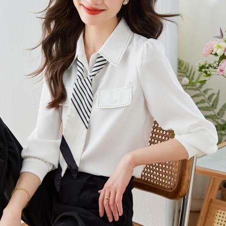 FA53632# 春款轻奢优雅知性轻熟时尚法式小众别致衬衣