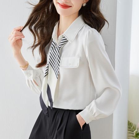 FA53632# 春款轻奢优雅知性轻熟时尚法式小众别致衬衣