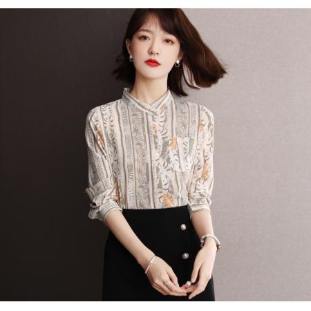 FA53635# 复古港味轻熟立领碎花女衬衫春款时尚气质雪纺衫小众设计感