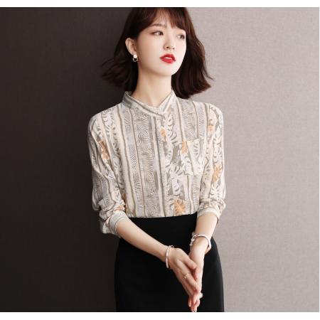 FA53635# 复古港味轻熟立领碎花女衬衫春款时尚气质雪纺衫小众设计感