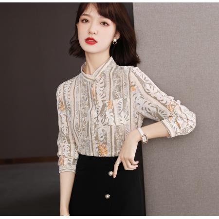 FA53635# 复古港味轻熟立领碎花女衬衫春款时尚气质雪纺衫小众设计感