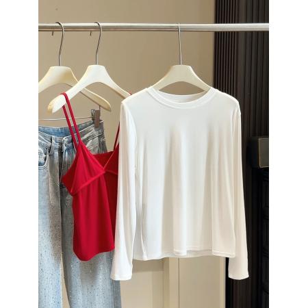 FA53642# V领针织吊带背心女叠穿显瘦时尚长袖T恤两件套春新款韩系套装