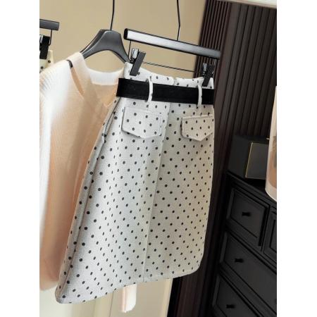 FA53648# 复古波点高腰毛呢半身裙女秋冬新款百搭修身显瘦A字百搭中裙