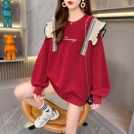 FA53651# 纯棉华棉复后包领韩版设计感小众春秋薄款卫衣女大码