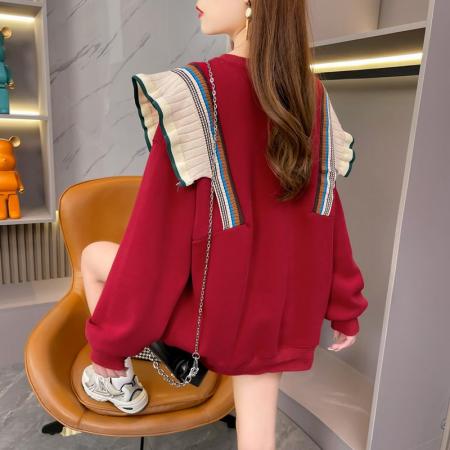 FA53651# 纯棉华棉复后包领韩版设计感小众春秋薄款卫衣女大码