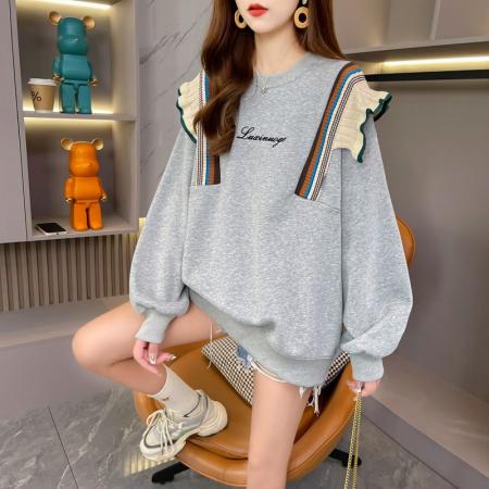 FA53651# 纯棉华棉复后包领韩版设计感小众春秋薄款卫衣女大码