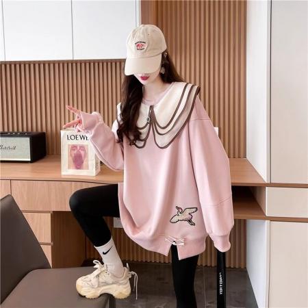 FA53653# 华棉复春秋装新款薄款韩版刺绣娃娃领中国风卫衣女大码