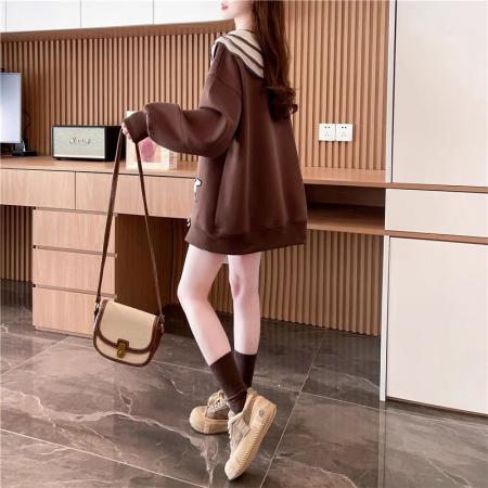 FA53653# 华棉复春秋装新款薄款韩版刺绣娃娃领中国风卫衣女大码