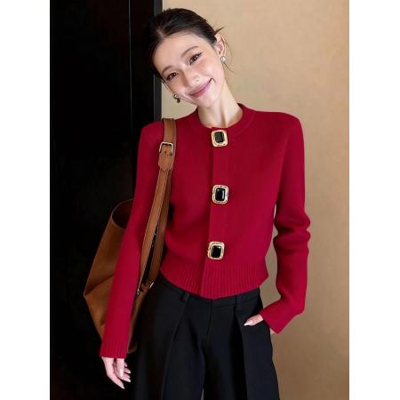 FA53655# 胖MM巨好看精致百搭高级感针织开衫女秋季新款名媛千金风上衣