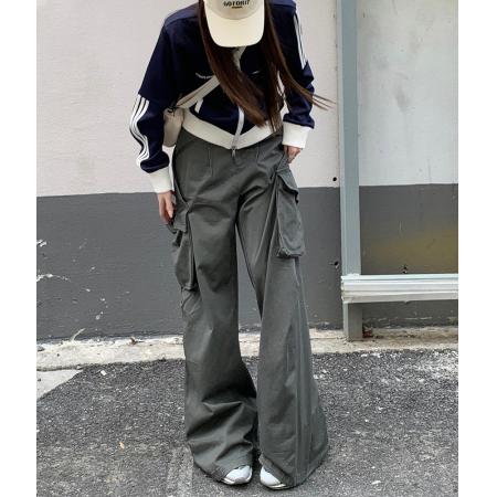 FA53672# 春装新款设计感多口袋工装裤女宽松休闲长裤拖地阔腿裤潮