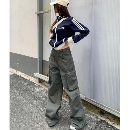 FA53672# 春装新款设计感多口袋工装裤女宽松休闲长裤拖地阔腿裤潮