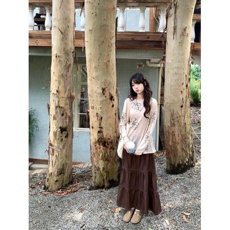 FA53677# 设计感甜美印花长袖T恤女夏季休闲宽松小众显瘦上衣秋季宽松防晒