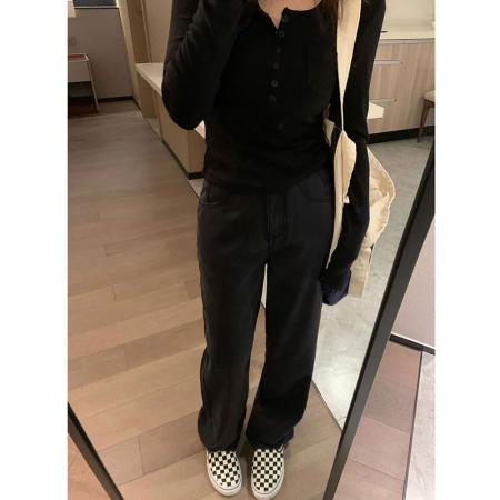 FA53678# 美式复古法式甜辣风设计感短款长袖t恤女春秋季修身上衣