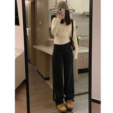 FA53678# 美式复古法式甜辣风设计感短款长袖t恤女春秋季修身上衣