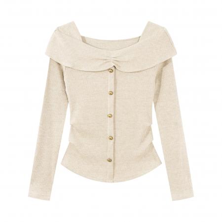 FA53679# 大码设计感小众褶皱荷叶边领长袖t恤秋季微胖MM显瘦减龄洋气上衣